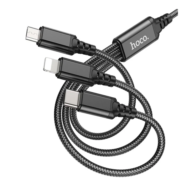 Кабель USB Hoco X76 3 в 1 Micro USB Type C Lightning 1м 2А чорний для заряджання смартфонів та планшетів - зображення 5