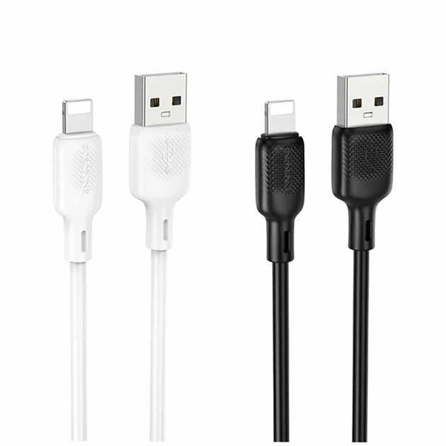 Кабель USB Lightning 2.4A 1м силікон чорний для заряджання та передачі даних Borofone BX113 - Фото 2 Кабель USB Lightning 2.4A 1м силікон чорний для заряджання та передачі даних Borofone BX113 - зображення 2