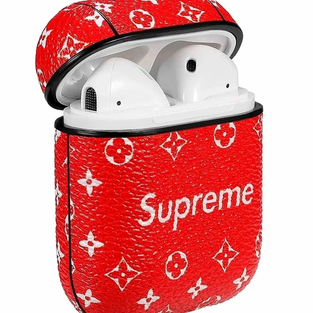 Футляр для навушників Airpods 1 2 пластиковий силіконовий червоний Supreme Red з карабіном - зображення 2