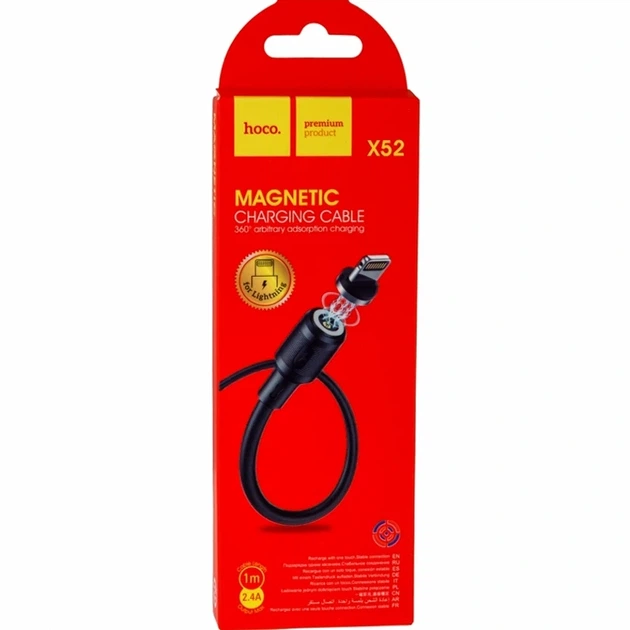Кабель USB Hoco X52 Sereno магнітний Lightning 1м 2.4А чорний для заряджання пристроїв - зображення 2