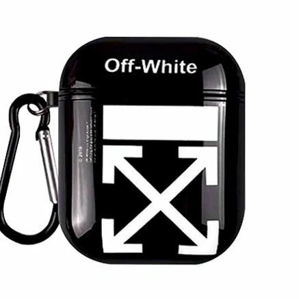 Футляр для навушників AirPods 1 2 пластиковий силіконовий чорний білий з карабіном - зображення 2