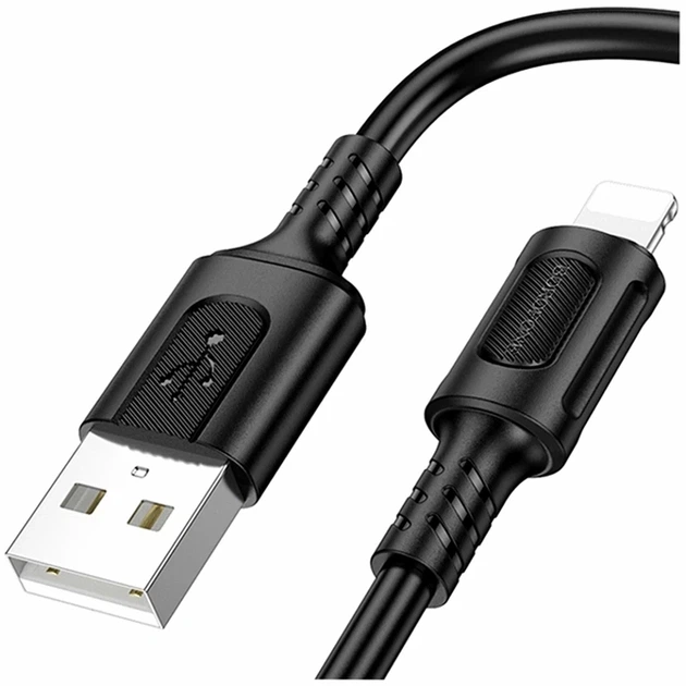 Кабель USB Lightning 2.4A 1м чорний ПВХ Borofone BX111 для заряджання та передачі даних - Фото 1 Кабель USB Lightning 2.4A 1м чорний ПВХ Borofone BX111 для заряджання та передачі даних - зображення 1