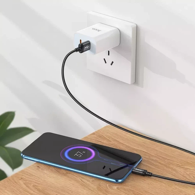 Кабель USB Hoco X89 Micro 2.4A 2м черный для зарядки и передачи данных из нейлона и алюминиевого сплава - Фото 7 Кабель USB Hoco X89 Micro 2.4A 2м черный для зарядки и передачи данных из нейлона и алюминиевого сплава - изображение 7