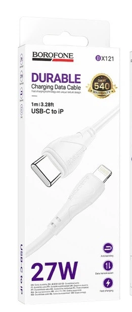 Кабель USB Borofone BX121 Type-C Lightning 1м 27W PVC Белый для быстрой зарядки и передачи данных - Фото 5 Кабель USB Borofone BX121 Type-C Lightning 1м 27W PVC Белый для быстрой зарядки и передачи данных - изображение 5