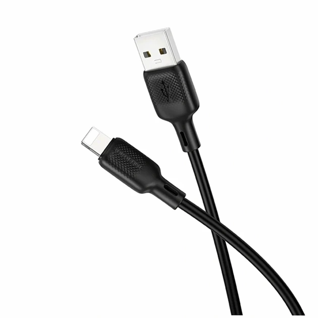 Кабель USB Lightning 2.4A 1м силікон чорний для заряджання та передачі даних Borofone BX113 - Фото 1 Кабель USB Lightning 2.4A 1м силікон чорний для заряджання та передачі даних Borofone BX113 - зображення 1