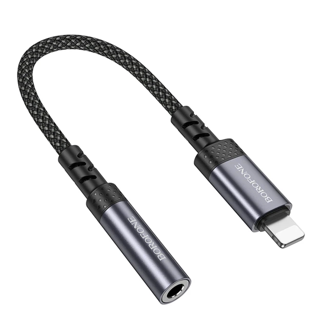 Перехідник Borofone BV24 Lightning AUX 3.5mm 15см сірий алюмінієвий сплав текстиль - зображення 3