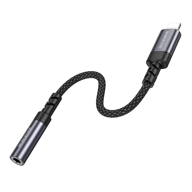 Перехідник Borofone BV24 Lightning AUX 3.5mm 15см сірий алюмінієвий сплав текстиль - зображення 5