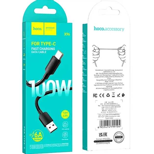 Кабель Type-C 100 W 1 м чорний для заряджання та передачі даних Hoco X96 Hyper - зображення 7