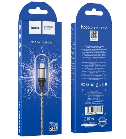 Кабель USB Hoco X50 Excellent Lightning 1м 2.4А серый для зарядки и синхронизации устройств из пластика и металла - изображение 5