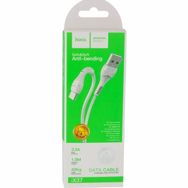 Кабель USB Type-C 3 А 1 м для заряджання та синхронізації білий Hoco X37 - Фото 2 Кабель USB Type-C 3 А 1 м для заряджання та синхронізації білий Hoco X37 - зображення 2