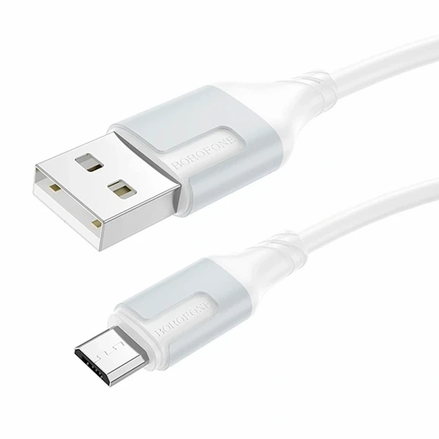 Кабель USB Micro-USB 2.4A 100см белый Borofone BX101 для зарядки и передачи данных из ABS пластика - Фото 1 Кабель USB Micro-USB 2.4A 100см белый Borofone BX101 для зарядки и передачи данных из ABS пластика - изображение 1