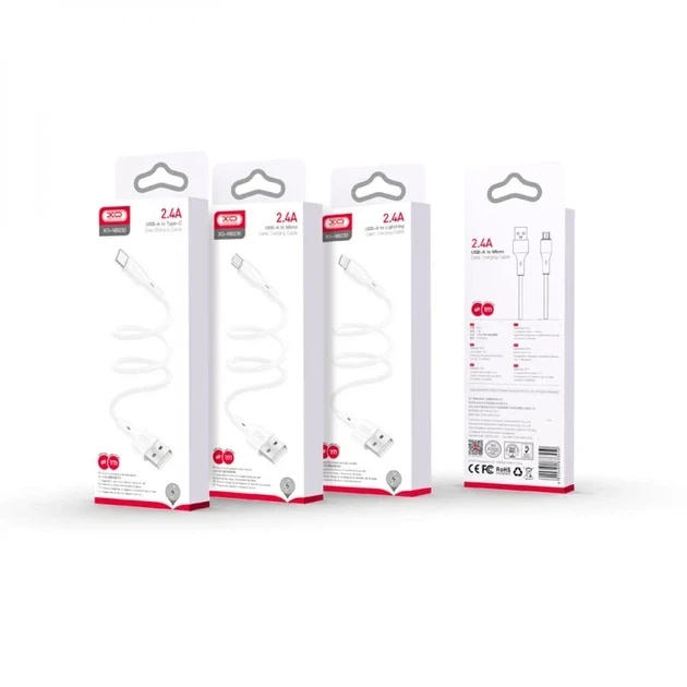 Кабель USB Lightning 2.4A 1м белый для зарядки и передачи данных XO NB230 Rock Series - изображение 4