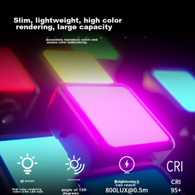 Магнітний повнокольоровий RGB-підсвічувач Ulanzi VL49, комплект штатива Octopus, портативний кишеньковий світлодіодний фотоліхтар з двома температурами, для бездзеркальних камер та смартфонів, зі спалахом - изображение 9