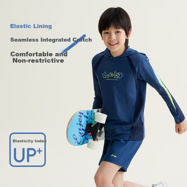 Купальный костюм для мальчика Li Ning 8031 раздельный с рукавами с УФ-защитой, синий, размер 160 - Фото 4 Купальный костюм для мальчика Li Ning 8031 раздельный с рукавами с УФ-защитой, синий, размер 160 - изображение 4