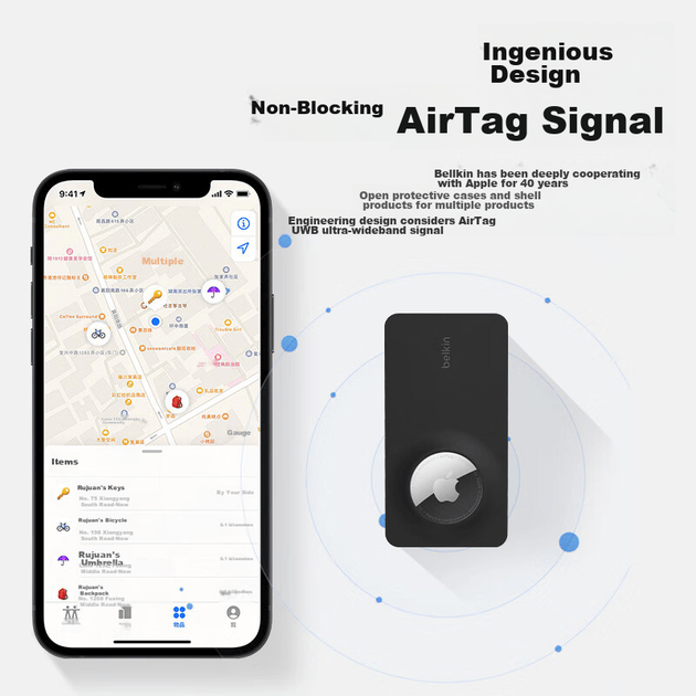 Брелок BELKIN, совместимый с AirTag/AirTag2, крючок для рюкзака, защитный зажим для Apple AirTag, подвеска для трекера, силиконовый грязеотталкивающий противоударный чехол MSC019 черный - изображение 8