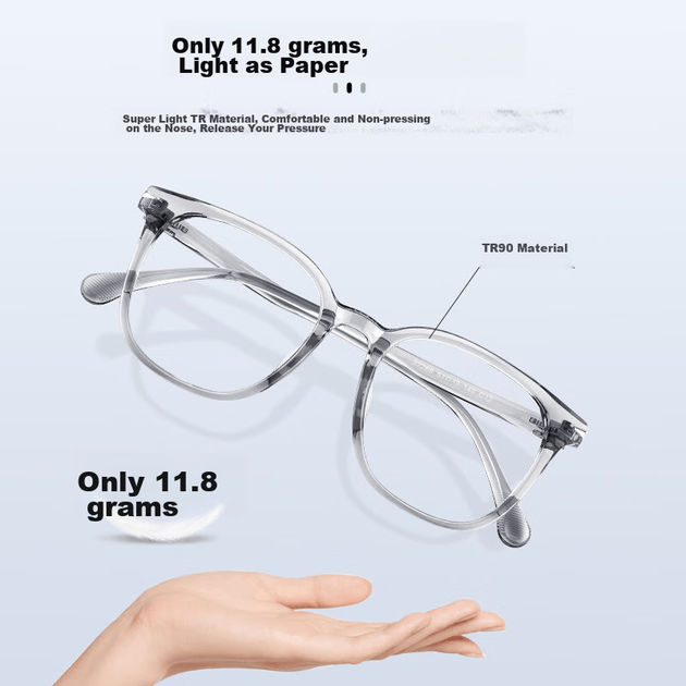 Линзы ZEISS, возможна коррекция зрения при близорукости, оправа TR90, прозрачно-серый цвет, линзы Ouna Flat с защитой от синего света (примерка). - изображение 2