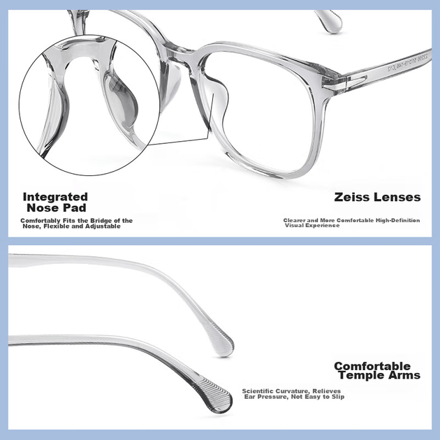 Линзы ZEISS, возможна коррекция зрения при близорукости, оправа TR90, прозрачно-серый цвет, линзы Ouna Flat с защитой от синего света (примерка). - изображение 4