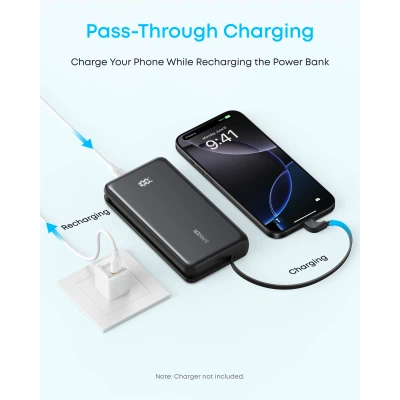 Батарея універсальна Anker 20000mAh 22.5W Built-In USB-C Cable Black (A110EH11) - зображення 3