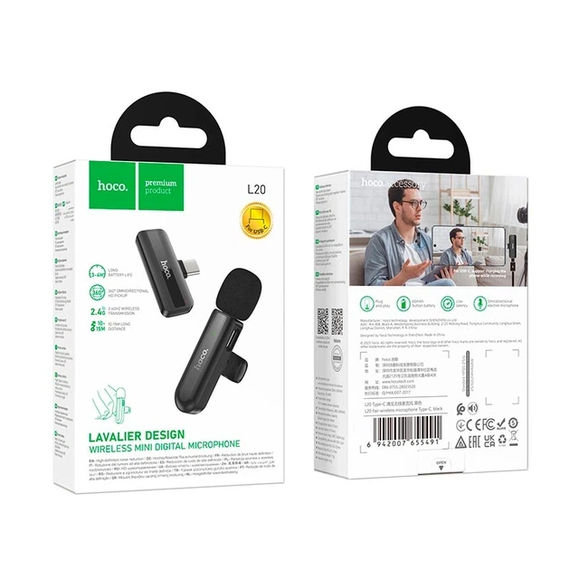 Беспроводной петличный микрофон Hoco L20 Lavalier Type-C Черный - изображение 8