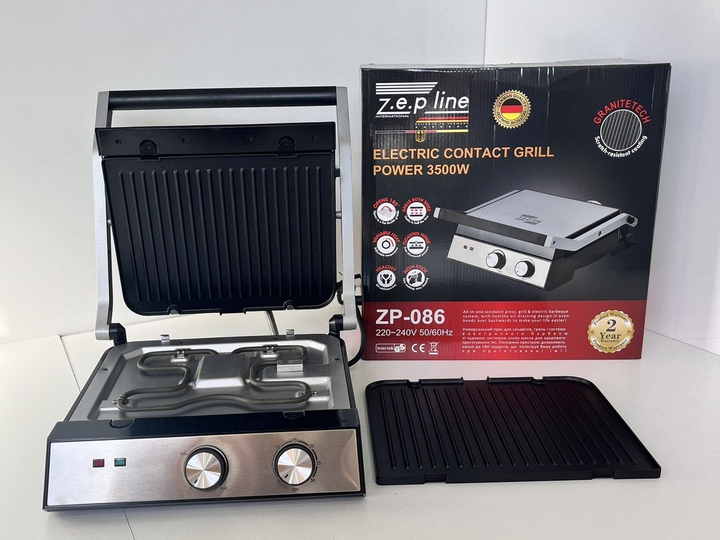 Гриль электрический прижимной Zepline 3500W со съемными пластинами контактный - изображение 2