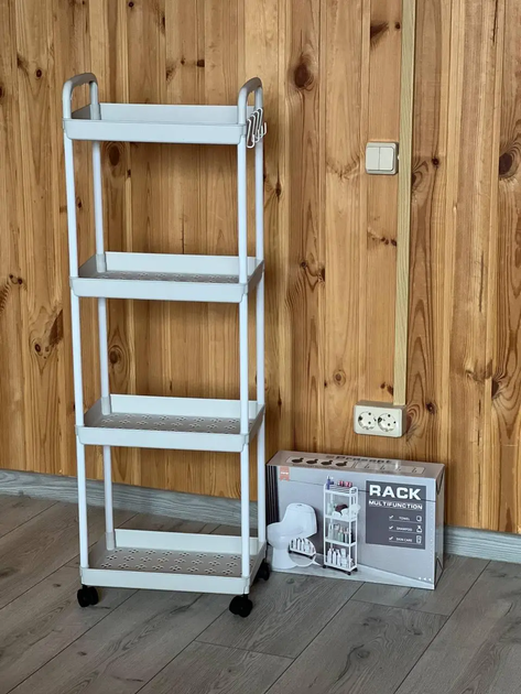 Узкий передвижной стеллаж-этажерка Storage rack AND906 — 4-уровневая белая тележка для кухни и ванной Белый - Фото 6 Узкий передвижной стеллаж-этажерка Storage rack AND906 — 4-уровневая белая тележка для кухни и ванной Белый - изображение 6