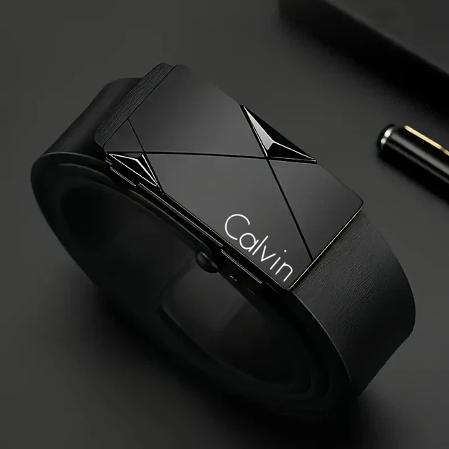 Чоловічий ремінь Calvin 120 см зі штучної шкіри з автоматичною пряжкою, стильний класичний ремінь для джинсів та штанів чорний - Фото 1 Чоловічий ремінь Calvin 120 см зі штучної шкіри з автоматичною пряжкою, стильний класичний ремінь для джинсів та штанів чорний - зображення 1