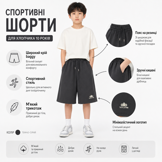 Шорты подростковые KDBB спортивные широкие в стиле baggy, 140, Графит - изображение 5