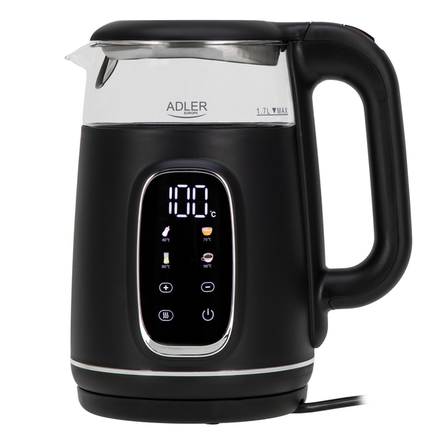 Чайник з регулятором температури Adler AD 1305 BS black silver 1,7L LED 40–100°C - изображение 2