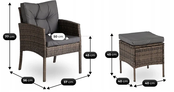 Садовый набор мебели MEBEL ELITE ATLANTA на 5 человек техноратанг, диван 158 см, 2 кресла, 2 пуфа, стол 120×64×70 см со стеклянной столешницей, коричневый - изображение 3