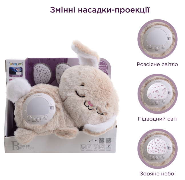 Іграшка-нічник Funmuch Кролик з датчиком плачу AI і проектором, коліскові, білий шум (7120506) - зображення 3