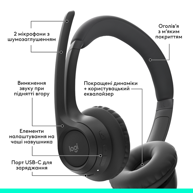 Бездротові навушники Logitech Zone 300 Wireless Headset BT Гарнітура стерео (981-001407) (чорна) - Фото 4 Бездротові навушники Logitech Zone 300 Wireless Headset BT Гарнітура стерео (981-001407) (чорна) - изображение 4