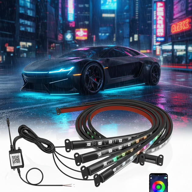 Подсветка днища авто LED RGB Bluetooth 12V комплект 2 ленты 90см и 120см - изображение 12