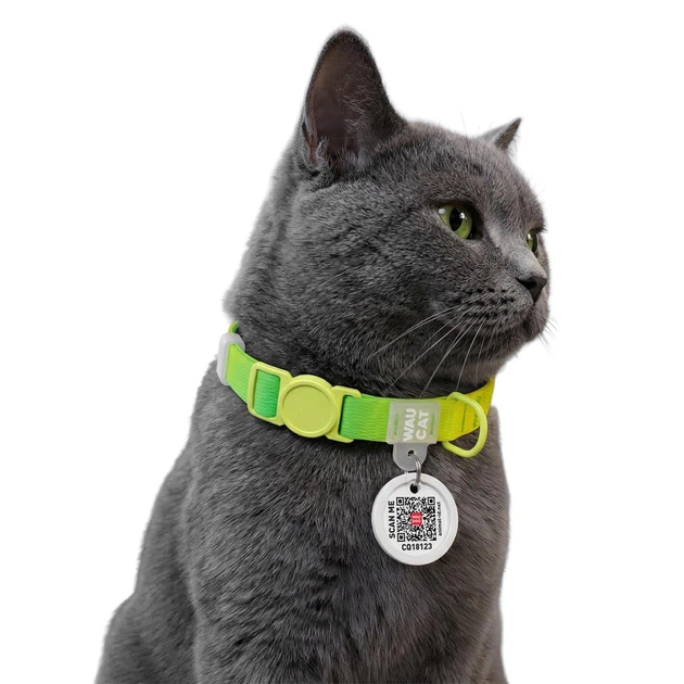 Нашийник для котів WAUCAT Nylon Recycled c QR паспортом, градієнт безпечна пряжка, салатовий, XS, 20-30 см, 10 мм (47055) - Фото 3 Нашийник для котів WAUCAT Nylon Recycled c QR паспортом, градієнт безпечна пряжка, салатовий, XS, 20-30 см, 10 мм (47055) - зображення 3