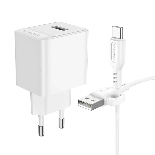 Сетевое зарядное устройство Borofone BAS11A 10.5W с кабелем USB-C 1 м, USB-A, адаптер питания для смартфонов, белый - изображение 2