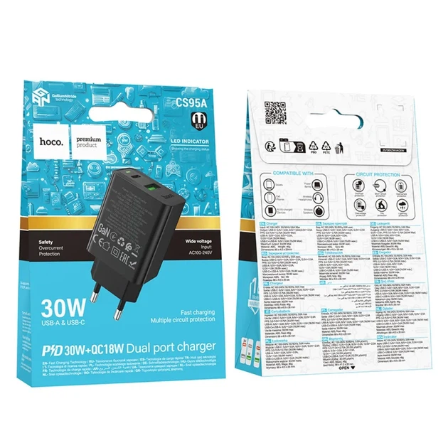 Сітчасте зарядне пристрій Hoco CS95A Leader PD30W+QC3.0 charger(EU) black - зображення 2