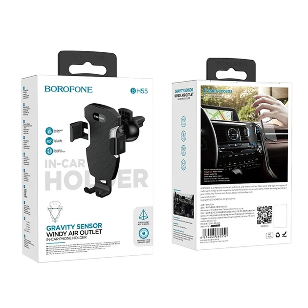 Автодержатель для телефона Borofone BH55 Gravity Sensor Windy Air Outlet, держатель в дефлектор (решетку), гравитационный, черный - изображение 5