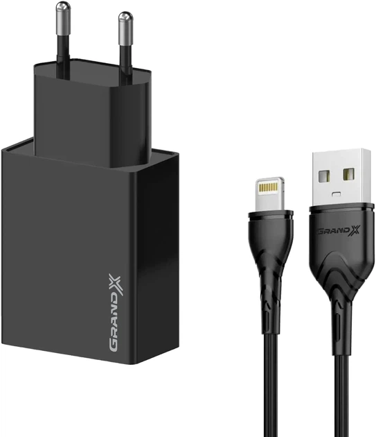 Зарядное устройство Grand-X CH03LTB USB 5 В 2.1 А с защитой от перегрузки + Apple Lightning Black - Фото 2 Зарядное устройство Grand-X CH03LTB USB 5 В 2.1 А с защитой от перегрузки + Apple Lightning Black - изображение 2