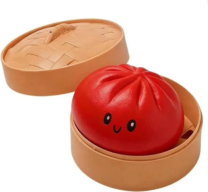 Іграшка 10 см великий сквіш червоний пельмень Dumpling, Mystery Dumpring, Squishies Dumpling - зображення 3