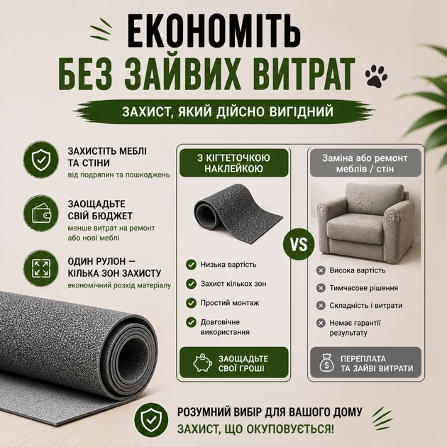 Когтеточка коврик царапалка для котов самоклеющаяся 30*100 см для защиты мебели и стен - изображение 6