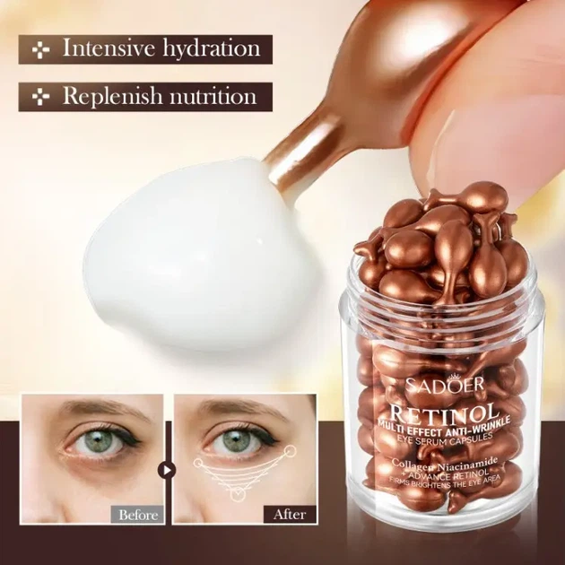 Сироватка під очі в капсулах з ретинолом та колагеном SADOER Retinol Multi-Effect Anti-Wrinkle Eye Serum, 34 г (45 капсул) (697662801321) - зображення 2