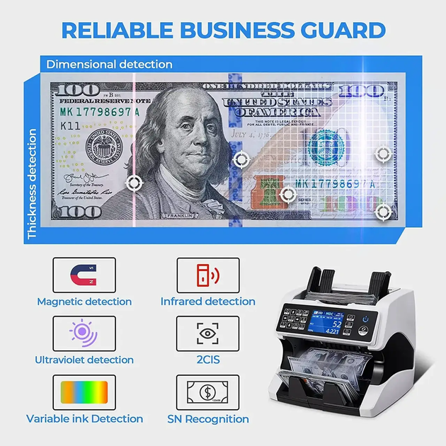 Счетная машинка Bill Counter AL-920 с детектором фальшивых денег и верхней загрузкой - Фото 5 Счетная машинка Bill Counter AL-920 с детектором фальшивых денег и верхней загрузкой - изображение 5