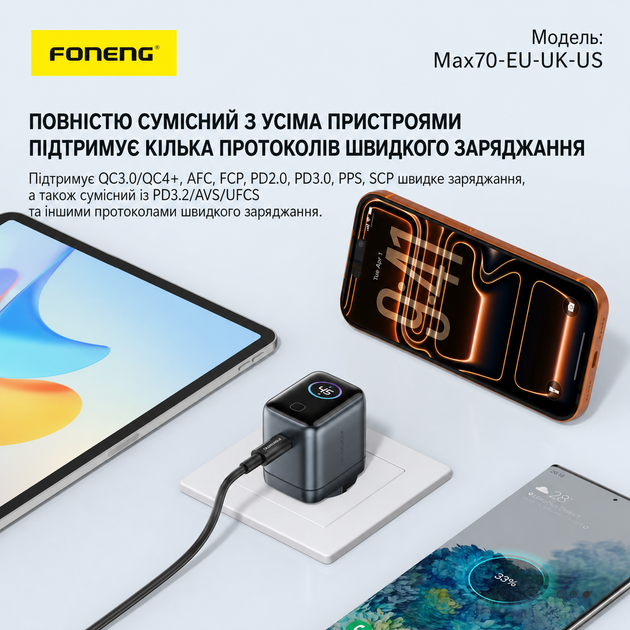 Зарядное устройство Foneng Display HuB 45W GaN мощное универсальное с индикатором заряда портативный адаптер с быстрой зарядкой блок питания USB-A и USB-C энергоэффективный для телефонов планшета айфона и самсунга Apple iPhone Samsung - Фото 9 Зарядное устройство Foneng Display HuB 45W GaN мощное универсальное с индикатором заряда портативный адаптер с быстрой зарядкой блок питания USB-A и USB-C энергоэффективный для телефонов планшета айфона и самсунга Apple iPhone Samsung - изображение 9