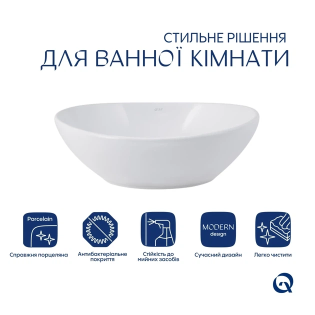 Комплект для ванной Qtap Dove 415x340 мм White с накладной раковиной, смесителем Presto Chrome и донным клапаном (46783/45572) - изображение 4