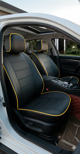 Авточехлы на BMW E 39 Auto Style экокожа черные+желтый кант - изображение 2