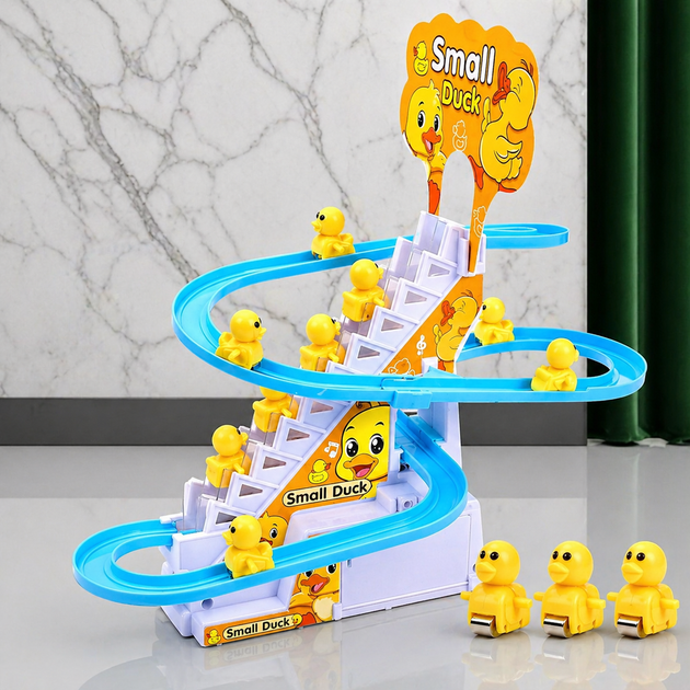 Интерактивная игра для детей Small Duck утиные гонки 5,5х14х25,5 см 3 уточки музыкальная игрушка эскалатор с утками утиная трасса Желтый - изображение 5