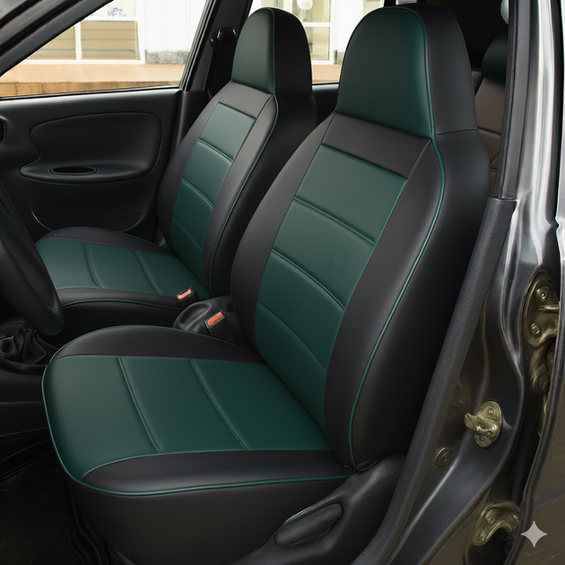 Авточехлы на BMW E 39 Auto Style пилот кожзам черно зеленый - изображение 3