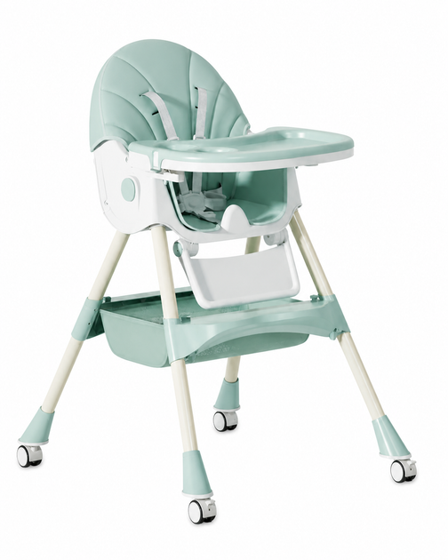 Стільчик для годування Kidoro One ST-6540 Green екошкіра, 5-точкові ремені, регулювання спинки, колеса зі стопорами, до 50 кг - Фото 5 Стільчик для годування Kidoro One ST-6540 Green екошкіра, 5-точкові ремені, регулювання спинки, колеса зі стопорами, до 50 кг - зображення 5