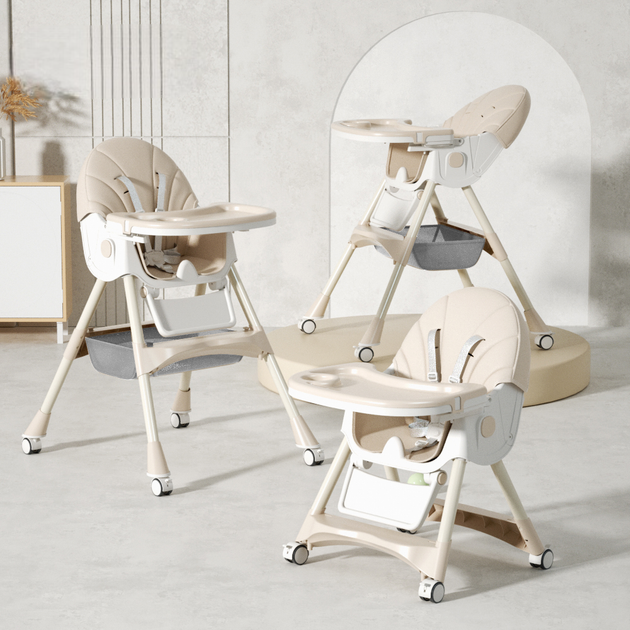 Стульчик для кормления Kidoro One ST-6540 Beige экокожа, 5-точечные ремни, регулировка спинки, колеса с фиксацией, до 50 кг - изображение 7