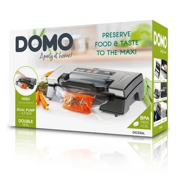 Вакуумний пакувальник DOMO DO336L 130 Вт 20 л/хв подвійна помпа -0.9 Bar + рулон плівки 28×500 см