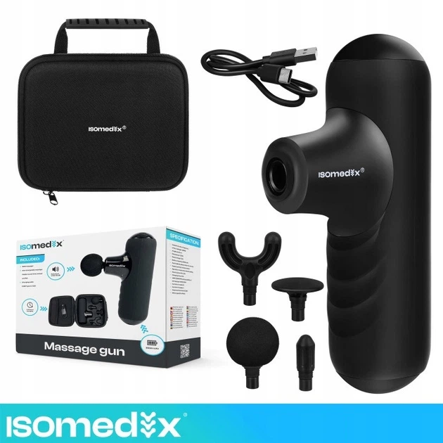 Перкуссионный массажер Isomedix Mini Gun 27311, аккумуляторный, 4 насадки, 5 режимов, с кейсом - изображение 8